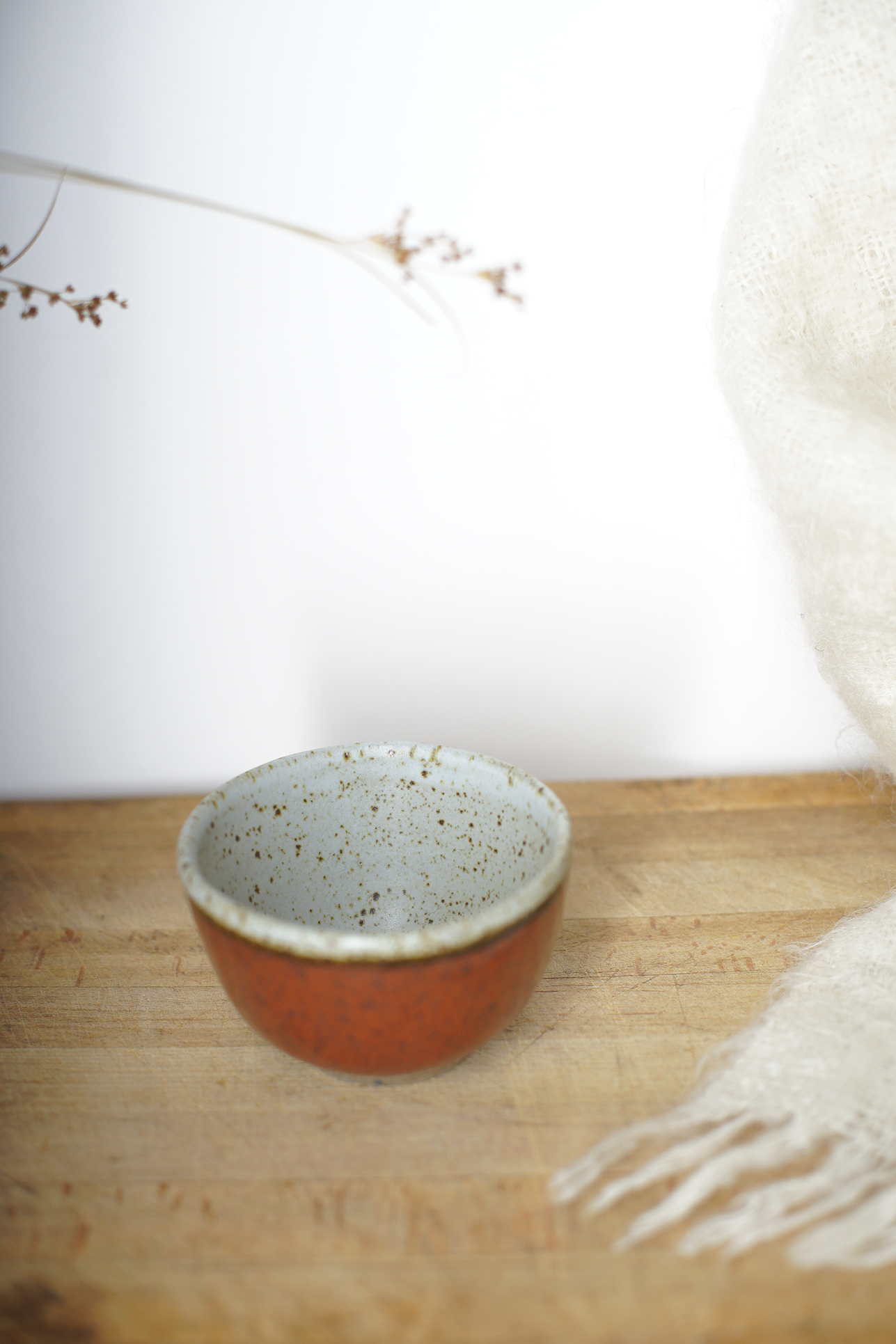 Tea Bowl / Cup - copper / white