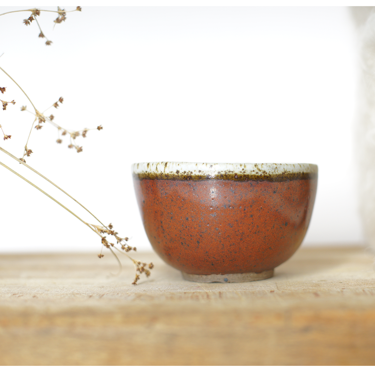 Tea Bowl / Cup - copper / white